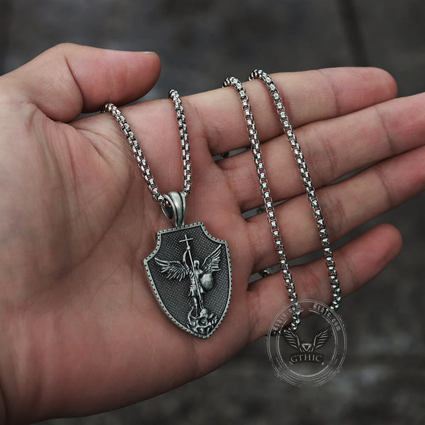 Angel Cross Shield Pure Tin Christ Necklace