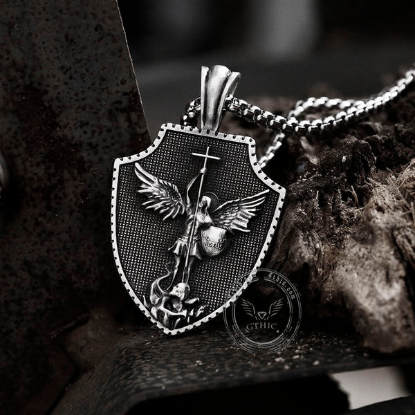 Angel Cross Shield Pure Tin Christ Necklace