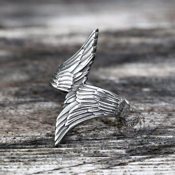 Angel Descends Wings Stainless Steel Ring