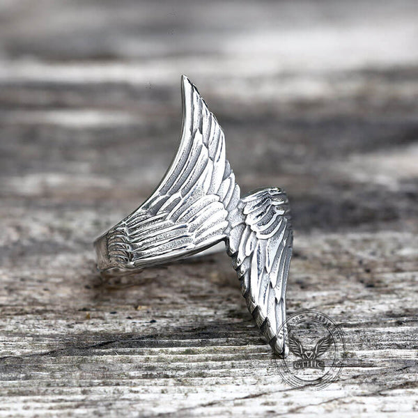 Angel Descends Wings Stainless Steel Ring