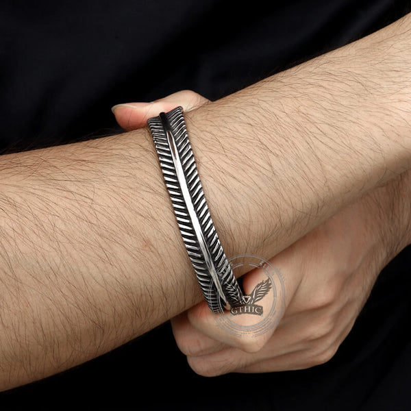 Angel Feather Gem Stainless Steel Open Bracelet