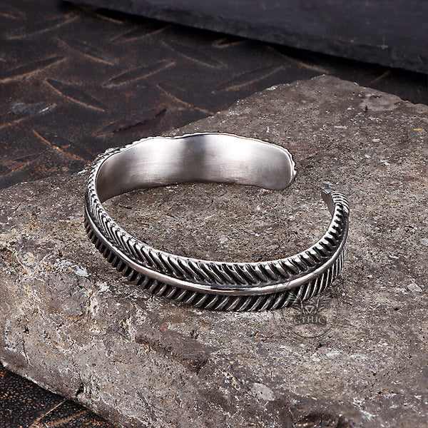 Angel Feather Gem Stainless Steel Open Bracelet