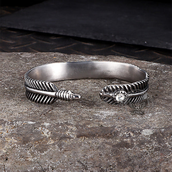 Angel Feather Gem Stainless Steel Open Bracelet
