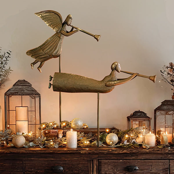 Trumpeting Folk Art Angels, Set of 2