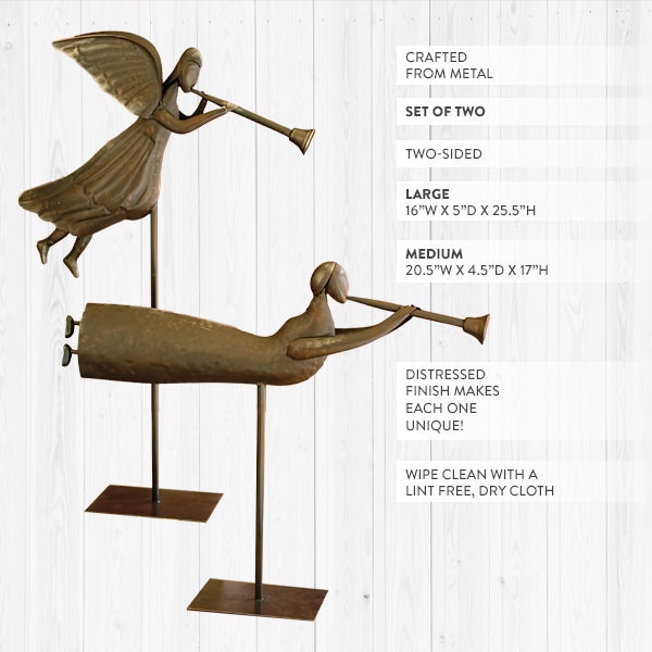 Set of 2 Rustic Metal Folk Art Angels Kalalou