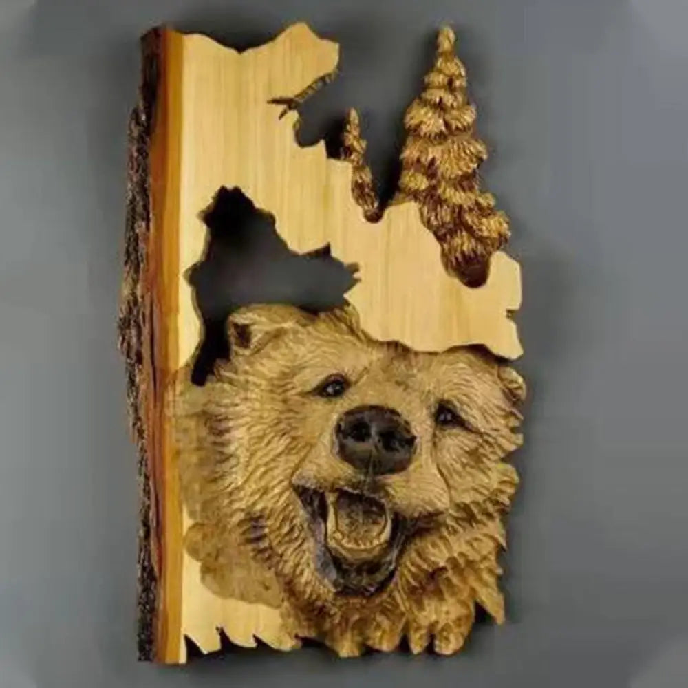 Animal Carving Handcraft Wall Hanging Wood Raccoon Bear Deer Hand-Painted