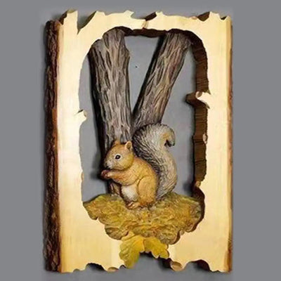 Animal Carving Handcraft Wall Hanging Wood Raccoon Bear Deer Hand-Painted
