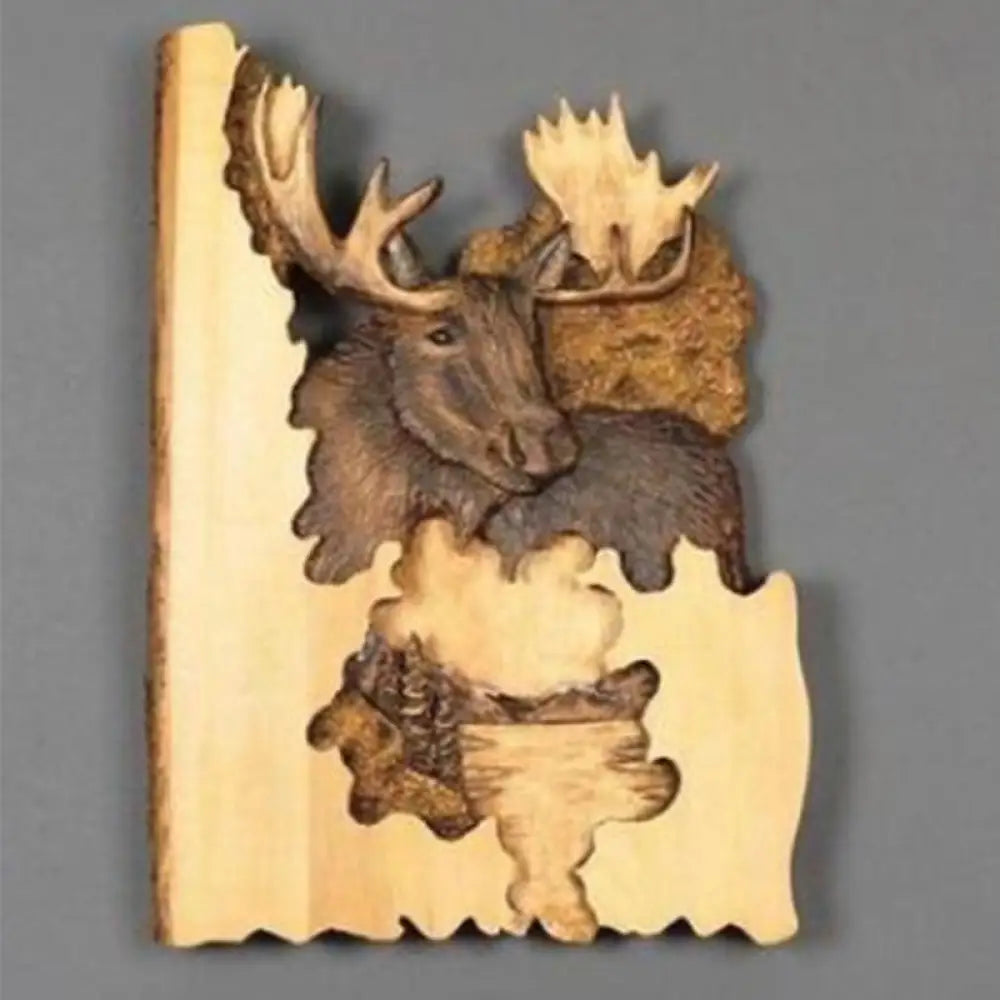 Animal Carving Handcraft Wall Hanging Wood Raccoon Bear Deer Hand-Painted