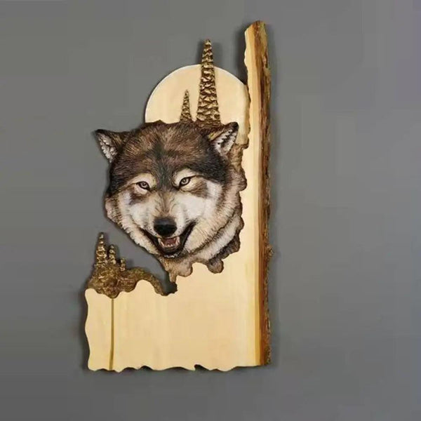 Animal Carving Handcraft Wall Hanging Wood Raccoon Bear Deer Hand-Painted