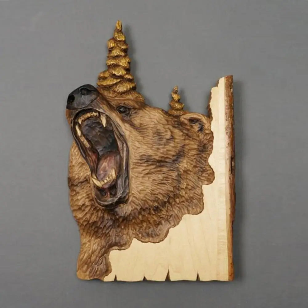 Animal Carving Handcraft Wall Hanging Wood Raccoon Bear Deer Hand-Painted