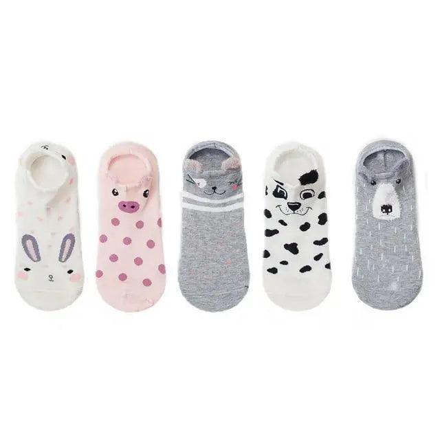 Animal Cotton Socks Female Cat With Dog Summer Short Sock Slippers Women Casual Soft Funny Boat Socks Women Winter Fuzzy Warm Slipper Floor Socks Cute Cartoon Animal Embroidery Coral Foot let Sock Sleeping Warmer