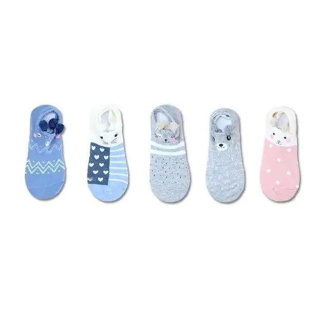Animal Cotton Socks Female Cat With Dog Summer Short Sock Slippers Women Casual Soft Funny Boat Socks Women Winter Fuzzy Warm Slipper Floor Socks Cute Cartoon Animal Embroidery Coral Foot let Sock Sleeping Warmer
