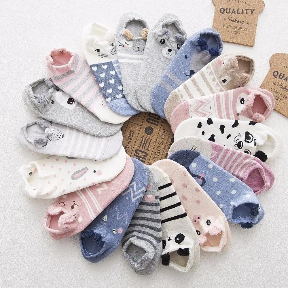 Animal Cotton Socks Female Cat With Dog Summer Short Sock Slippers Women Casual Soft Funny Boat Socks Women Winter Fuzzy Warm Slipper Floor Socks Cute Cartoon Animal Embroidery Coral Foot let Sock Sleeping Warmer