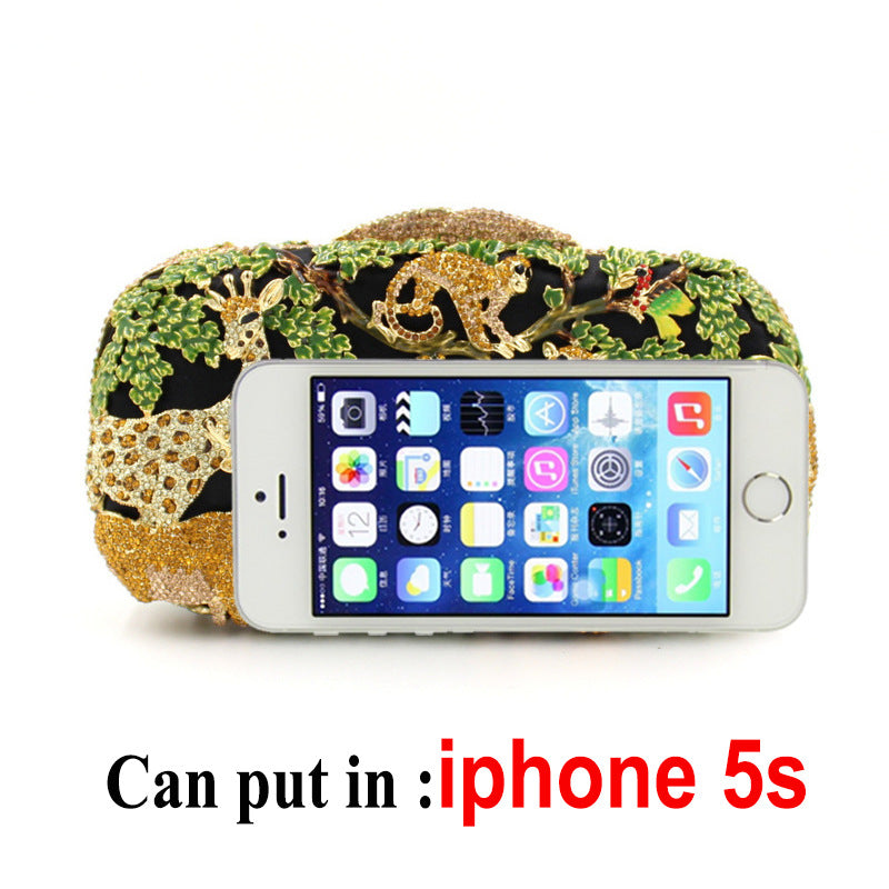 Animal Forest Package, Hollow Metal Crystal Banquet Package, Drip Oil Inlaid Diamond Handbag