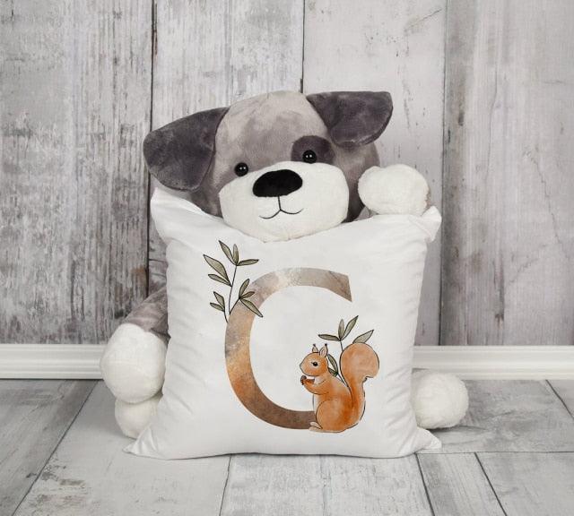 Animal Printed Pillow Cover Cartoon Giraffe Fox Bunny White Seat Polyester Decorative Cushion Cover Sofa Kids Room Alphabet Pillow Cover With Cute Animals Pillow Cases Outdoor Indoor Square Cushion Covers For Home Sofa Couch 45x45cm