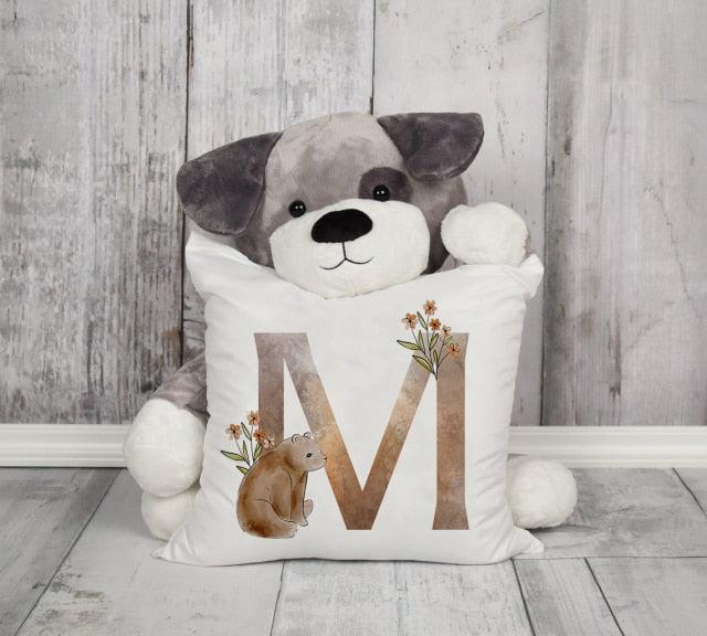 Animal Printed Pillow Cover Cartoon Giraffe Fox Bunny White Seat Polyester Decorative Cushion Cover Sofa Kids Room Alphabet Pillow Cover With Cute Animals Pillow Cases Outdoor Indoor Square Cushion Covers For Home Sofa Couch 45x45cm