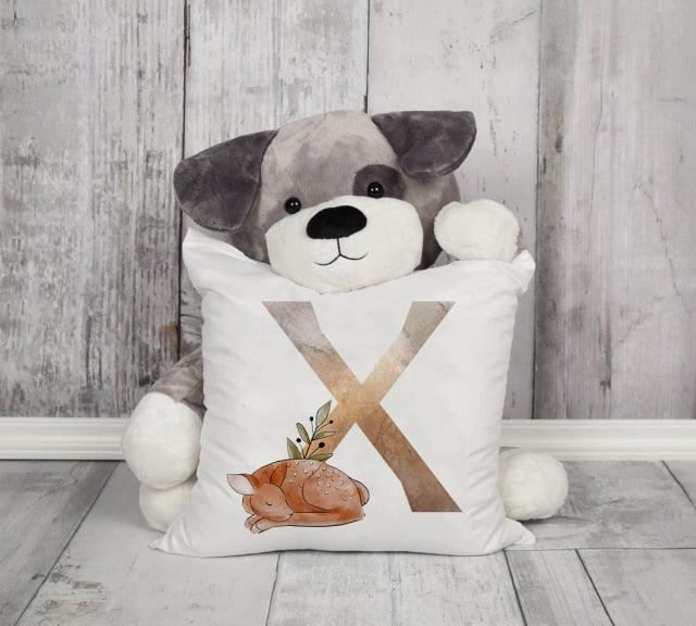 Animal Printed Pillow Cover Cartoon Giraffe Fox Bunny White Seat Polyester Decorative Cushion Cover Sofa Kids Room Alphabet Pillow Cover With Cute Animals Pillow Cases Outdoor Indoor Square Cushion Covers For Home Sofa Couch 45x45cm