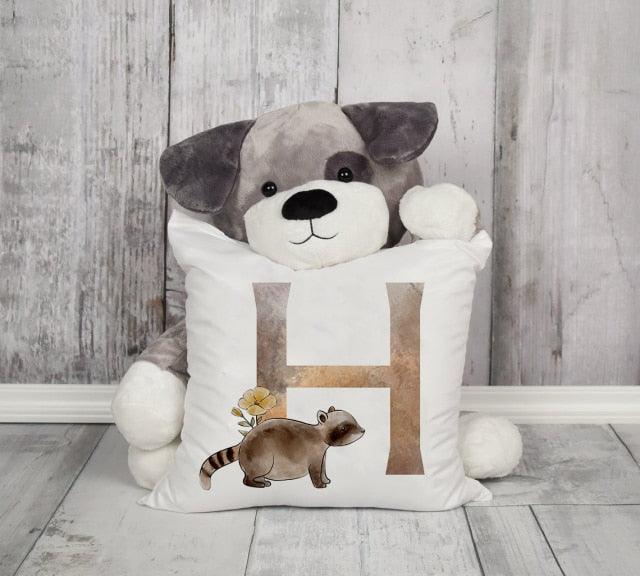 Animal Printed Pillow Cover Cartoon Giraffe Fox Bunny White Seat Polyester Decorative Cushion Cover Sofa Kids Room Alphabet Pillow Cover With Cute Animals Pillow Cases Outdoor Indoor Square Cushion Covers For Home Sofa Couch 45x45cm