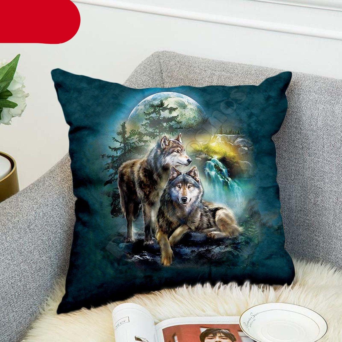 Animal Wolf 3D Printed Pillow Case Polyester Decorative Full Moon Zippered Pillow Cases Soft Confortable Pillowcases Throw Pillow Cover Double Sided Printing Style 45cm X 45cm