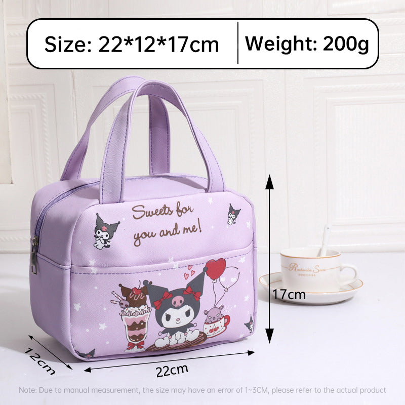 Anime MINISO Ins Thermal Insulation Children Portable Bag Cute Kuromi Storage Lunch Bag Gifts for Girls