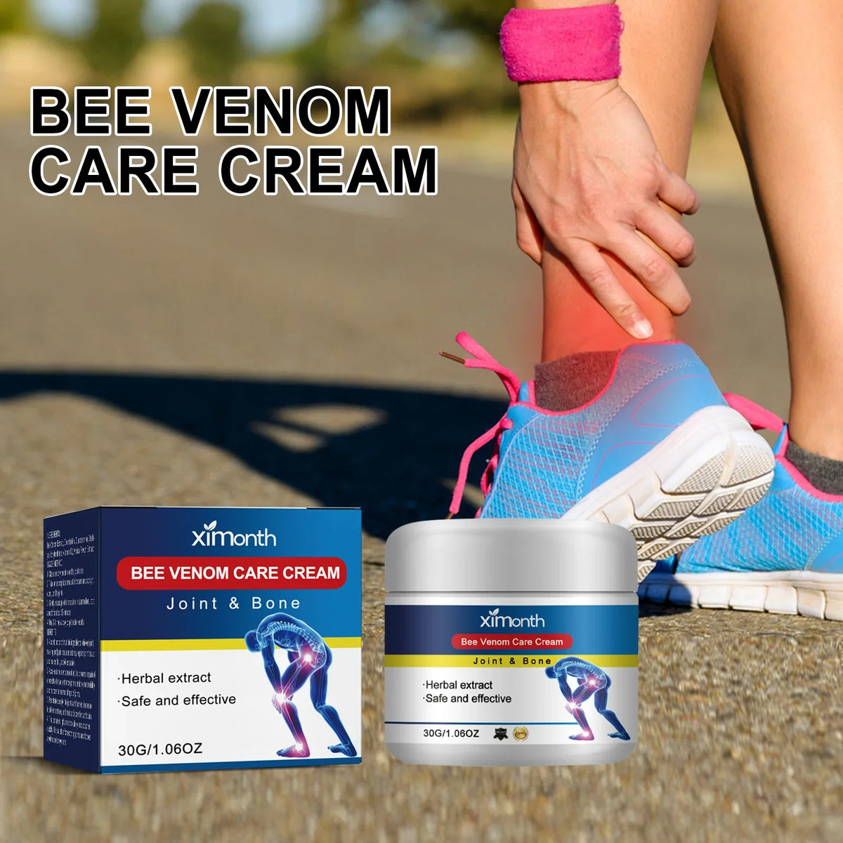 Applying Ximonth Bee Venom Joint Care Ointment on ankle to relieve pain