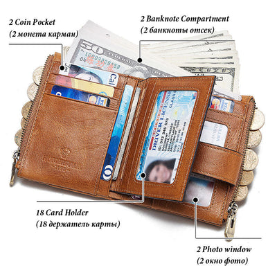 Anti-Theft Brush Double Zipper Leather Wallet Multi Card Slot Men's Wallet Crazy Horse Leather Coin Purse