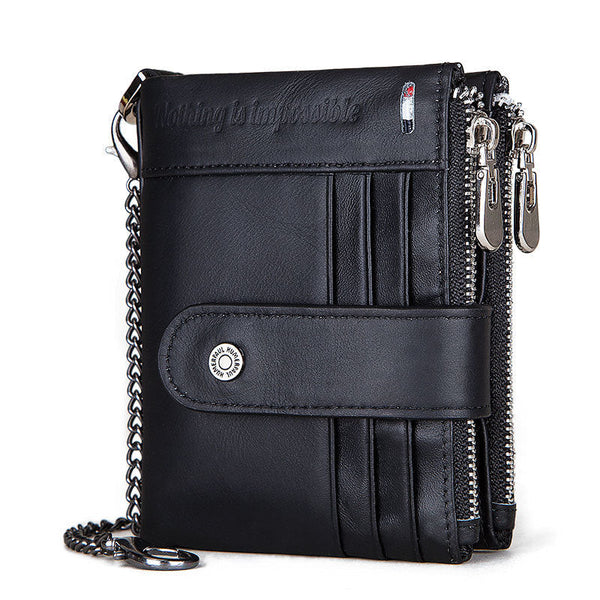 Anti-Theft Brush Double Zipper Leather Wallet Multi Card Slot Men's Wallet Crazy Horse Leather Coin Purse
