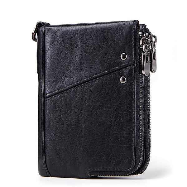 Anti-Theft Brush RFID Genuine Leather Men's Wallet Multifunctional Double Zipper Vertical Wallet Fashion Casual Coin Purse