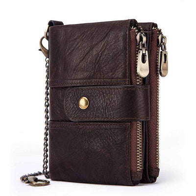 Anti-Theft Brush Wallet Leather Bag Multi-Function Buckle Zipper Retro Crazy Horse Cowhide Men's Bag Casual Coin Purse