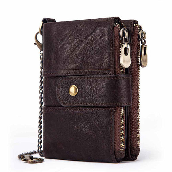 Anti-Theft Brush Wallet Leather Bag Multi-Function Buckle Zipper Retro Crazy Horse Cowhide Men's Bag Casual Coin Purse