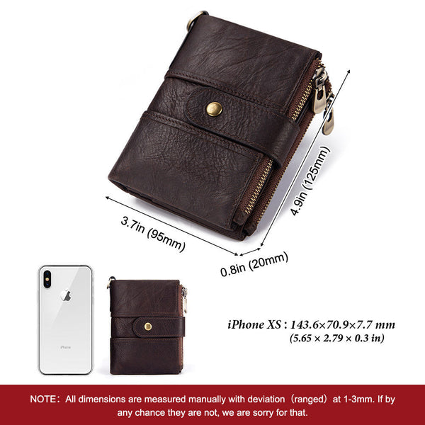 Anti-Theft Brush Wallet Leather Bag Multi-Function Buckle Zipper Retro Crazy Horse Cowhide Men's Bag Casual Coin Purse
