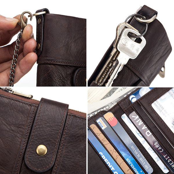 Anti-Theft Brush Wallet Leather Bag Multi-Function Buckle Zipper Retro Crazy Horse Cowhide Men's Bag Casual Coin Purse