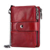 Anti-Theft Brush Wallet Leather Bag Multi-Function Buckle Zipper Retro Crazy Horse Cowhide Men's Bag Casual Coin Purse - Red