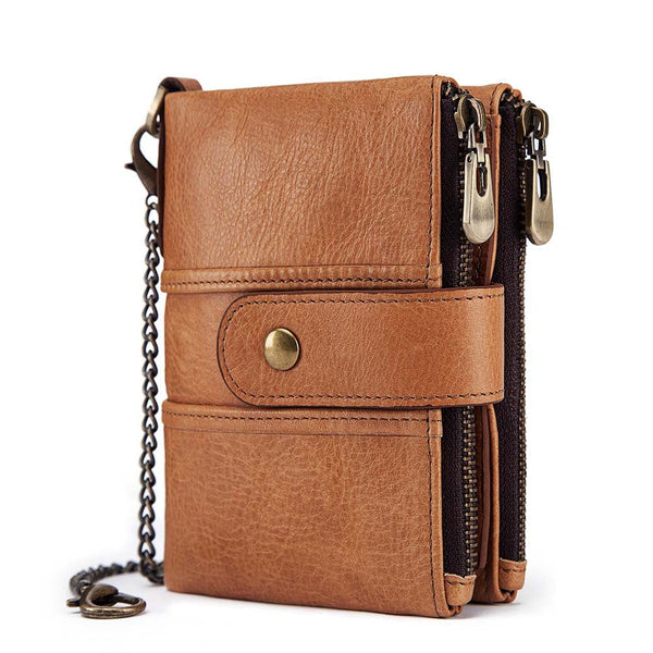 Anti-Theft Brush Wallet Leather Bag Multi-Function Buckle Zipper Retro Crazy Horse Cowhide Men's Bag Casual Coin Purse