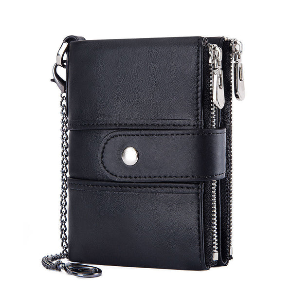 Anti-Theft Brush Wallet Leather Bag Multi-Function Buckle Zipper Retro Crazy Horse Cowhide Men's Bag Casual Coin Purse
