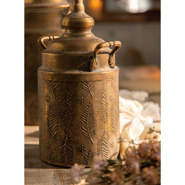 Antique Brass Embossed Storage Canisters with Lids