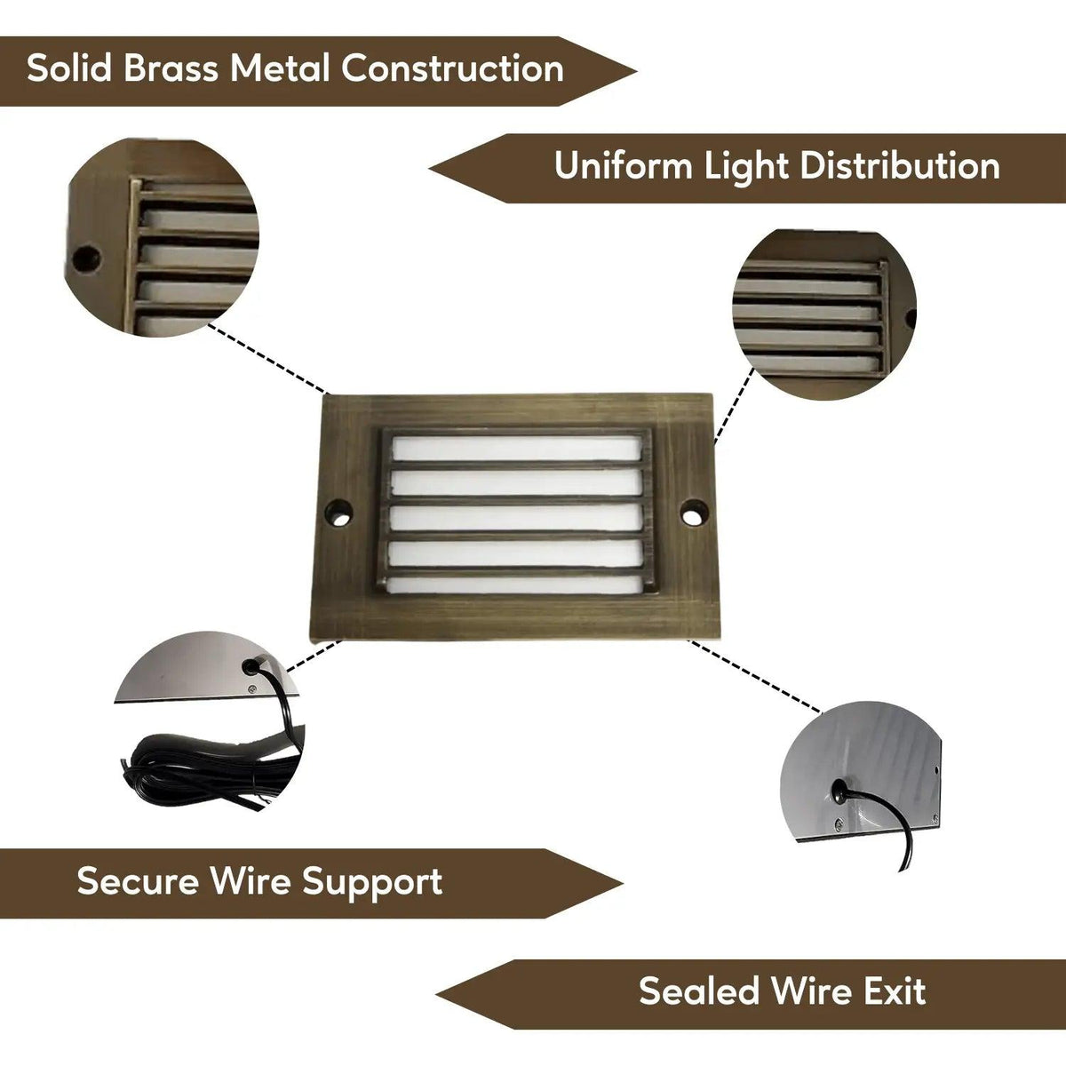 Antique Bronze LED Step Light Fixture | Brass Construction | Low Voltage