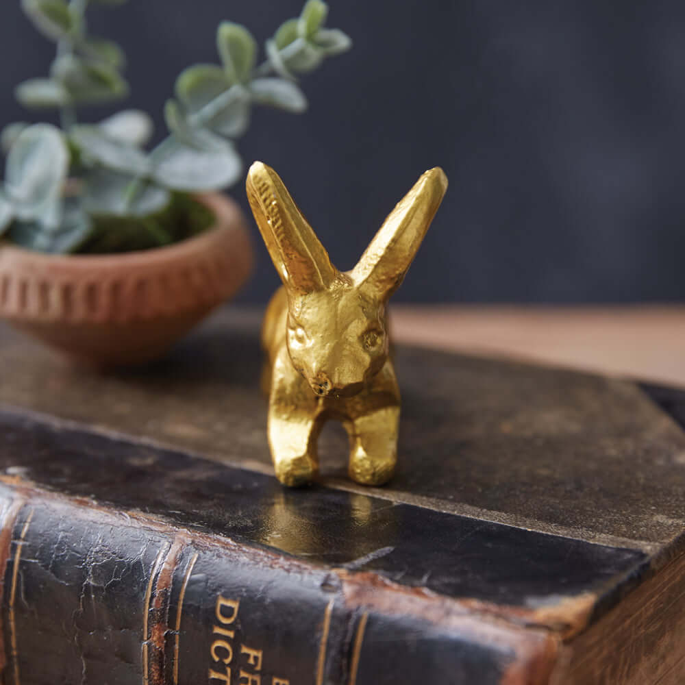 Antique Gold Bunny Figurine in Cast Iron (Set of 4)