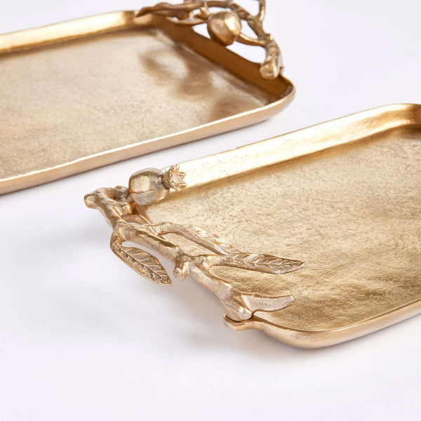 Antique Gold Pomegranate Handle Decorative Trays (Set of 2)
