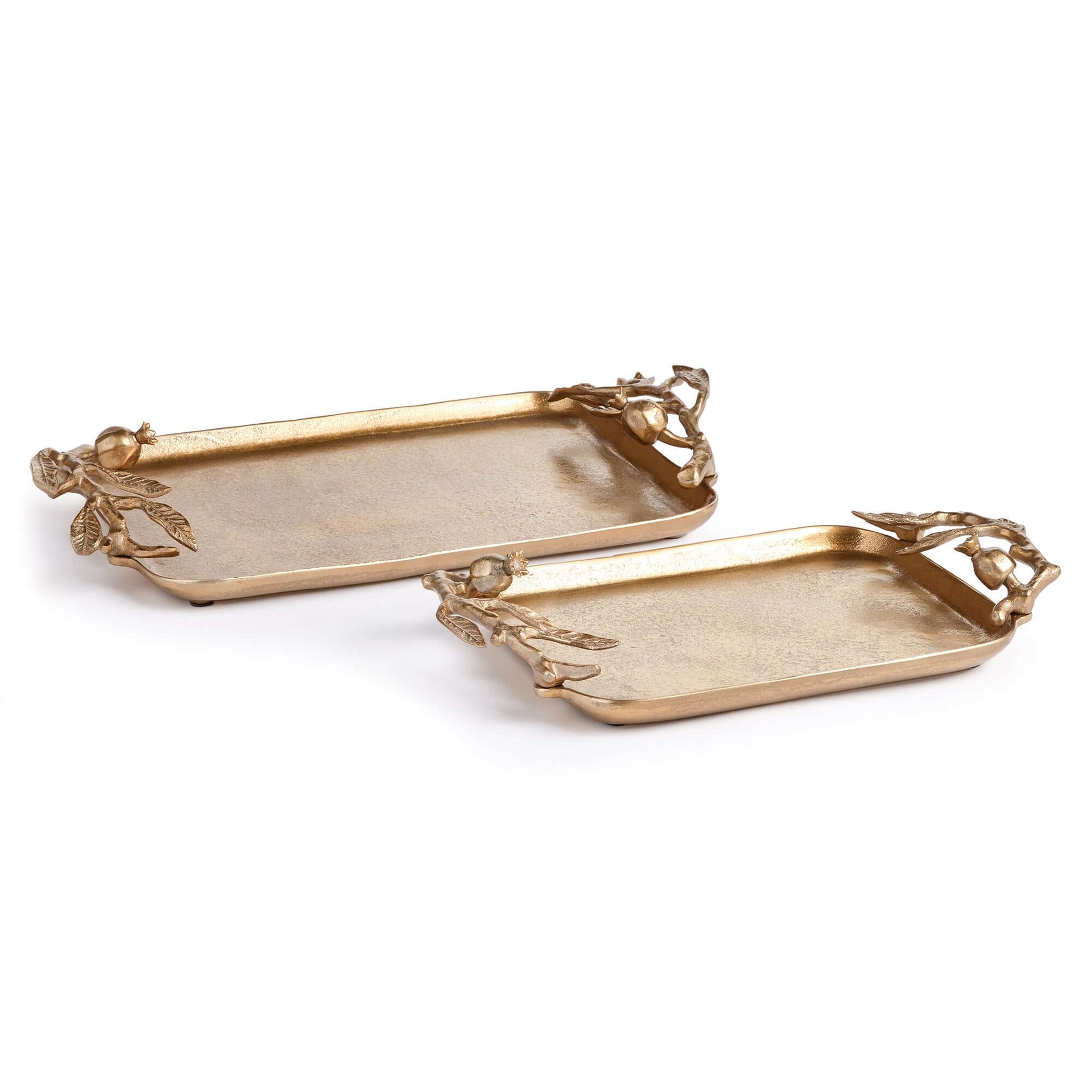 Antique Gold Pomegranate Handle Decorative Trays (Set of 2)