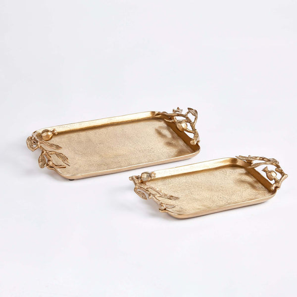 Antique Gold Pomegranate Handle Decorative Trays (Set of 2)
