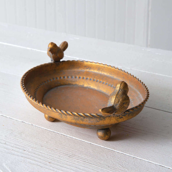 Antique Gold Trinket Dish with Birds