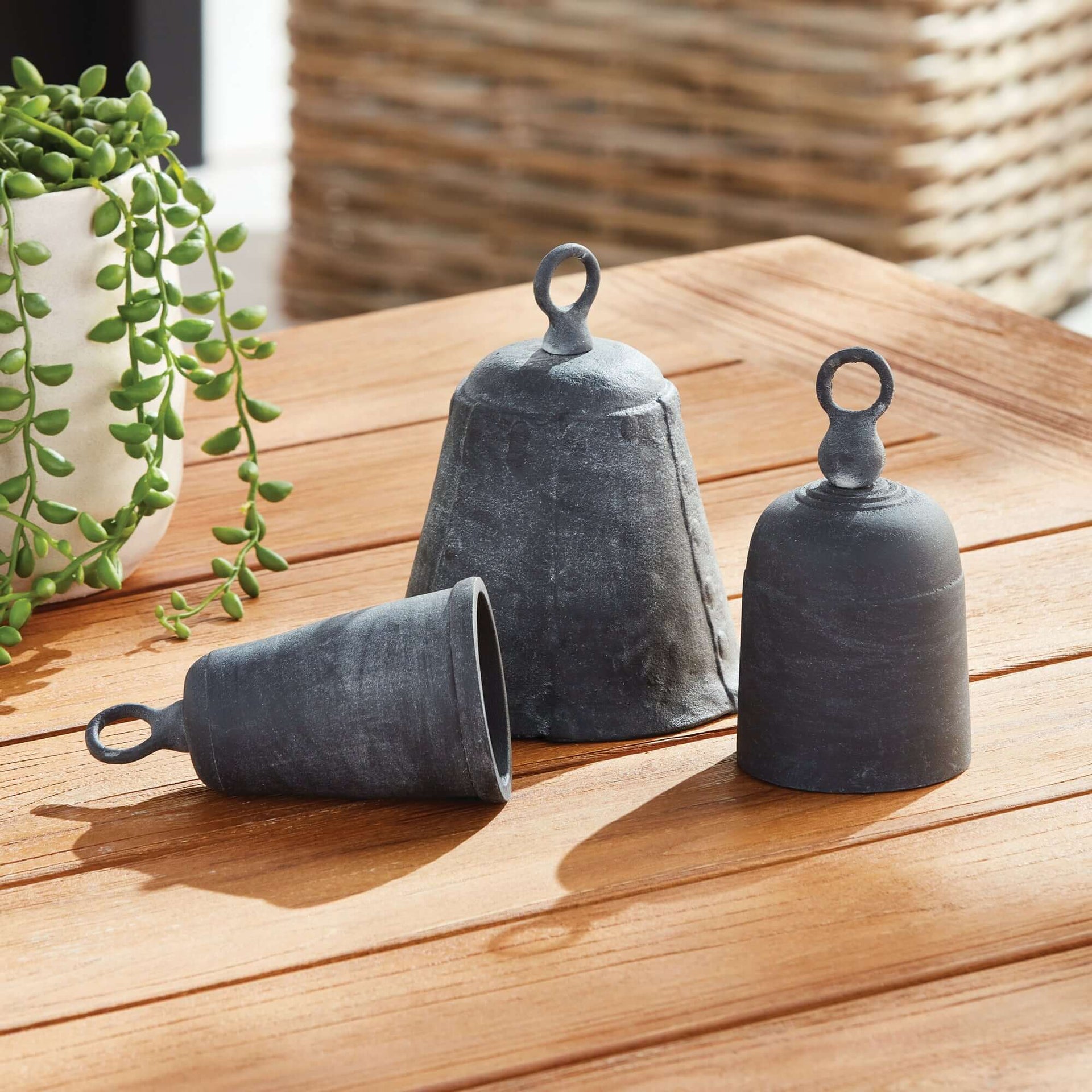Antique Metal Bells with Weathered Zinc Finish (Set of 3)