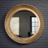 Antique Nickel Round Wall Mirror with Distressed Finish