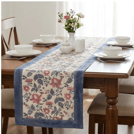 Antique Rose & Bluish Charcoal Hand Block Printed 13 pieces Table Linen Set