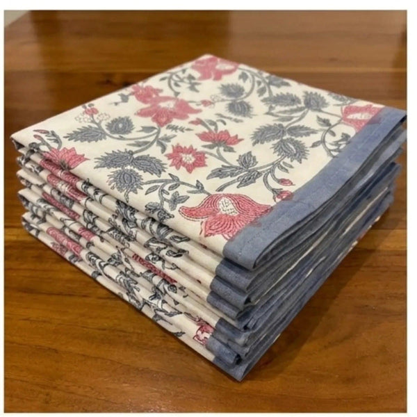 Antique Rose & Bluish Charcoal Hand Block Printed 13 pieces Table Linen Set