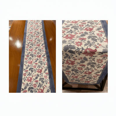Antique Rose & Bluish Charcoal Hand Block Printed 13 pieces Table Linen Set
