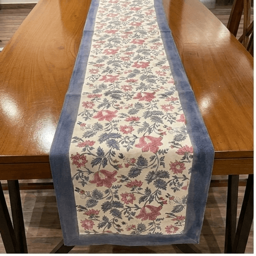 Antique Rose & Bluish Charcoal Hand Block Printed 13 pieces Table Linen Set