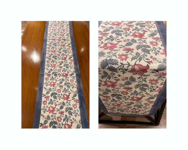 Antique Rose & Bluish Charcoal Hand Block Printed 13 pieces Table Linen Set