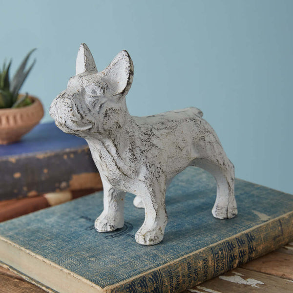 Antique White French Bulldog Figurine in Cast Iron